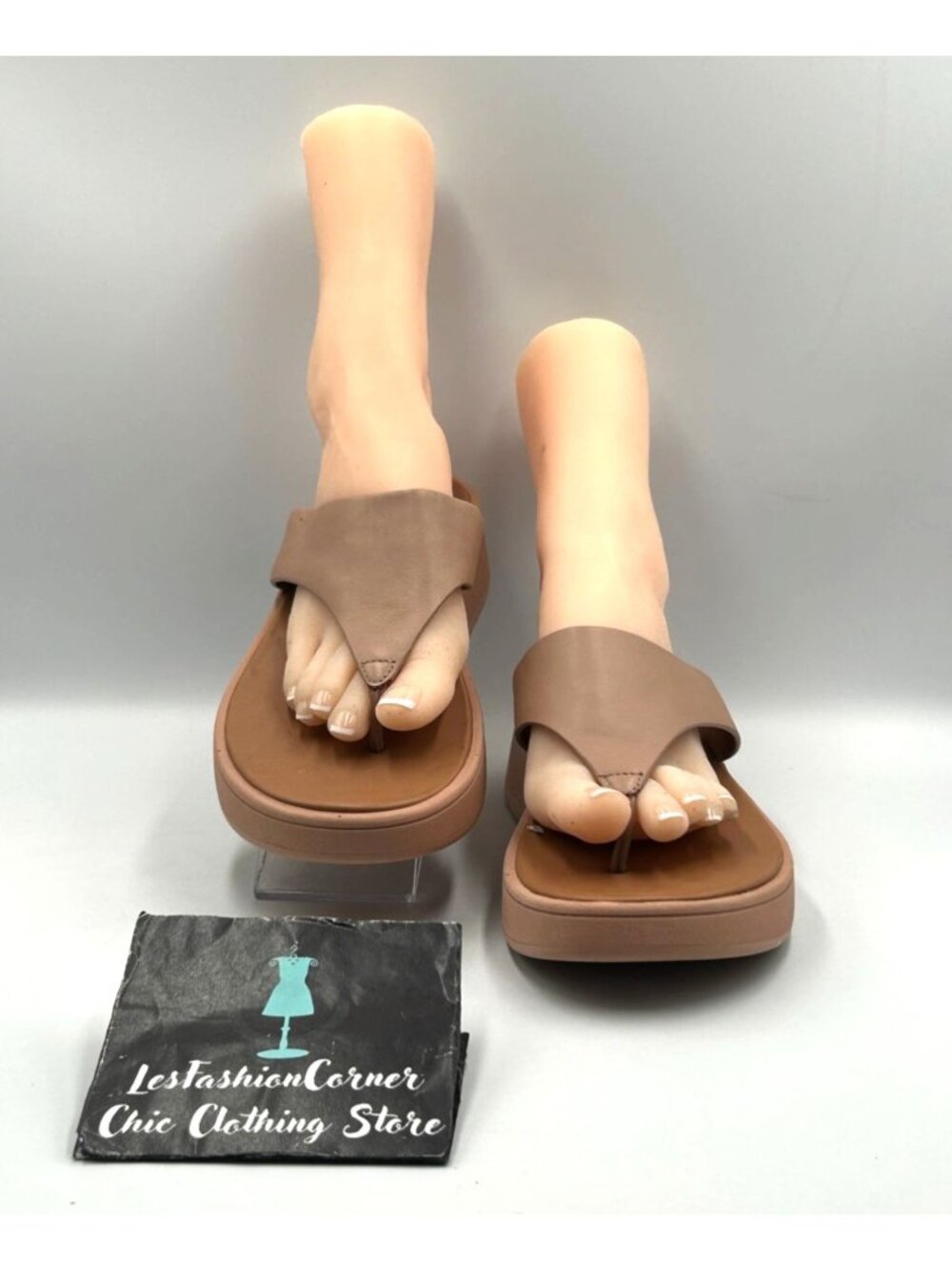 FitFlop Women's Tan Leather F-Mode Flatform Toe-Post Sandals Size 9 3504